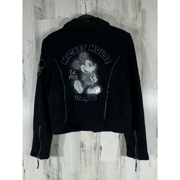 Disney Parks Mickey Mouse Moto Jacket Size Small Disneyland Black Zippers READ - Picture 2 of 16